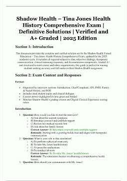 Shadow Health Tina Jones Health History Comprehensive Exam Definitive Solutions Verified and A Grade