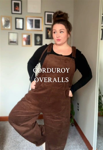 Midsize and short girl friendly corduroy overalls 🍂🤎✨ #corduroy #overalls #corduroypants #barrelpants #tiktokshopblackfriday
