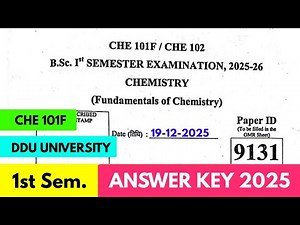 BSc 1st Semester Chemistry Answer Key 2025 | CHE 101F Answer Key 2025 DDU|Fundamentals Of Chemistry