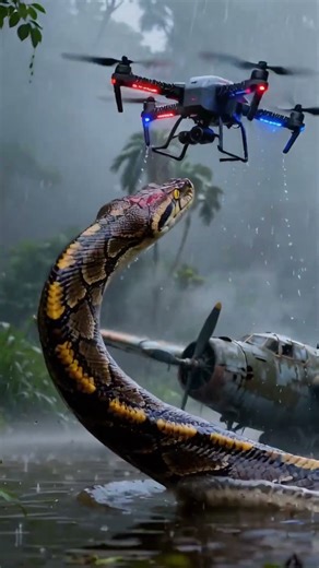#5 A Python vs. a Drone During Heavy Rain #rain #wildlife #python #shorts #animal