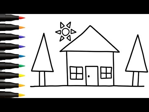 How to Draw a House Using Shapes | Simple House Drawing for Kids from Shapes