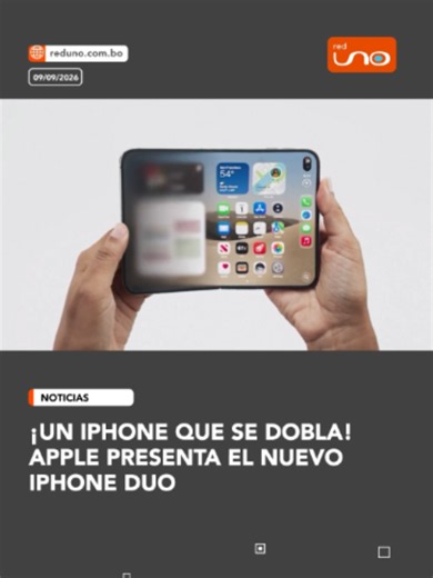 #Internacional | Apple presentó el iPhone Duo, su primer teléfono plegable, que combina una pantalla grande al abrirse con otra más pequeña en el exterior. El dispositivo, fabricado en titanio, llegará a varios países el próximo 23 de octubre y tendrá un precio inicial de $1.999. Con este lanzamiento, Apple busca entrar con fuerza al mercado de los teléfonos plegables y competir con las marcas que ya ofrecen este tipo de dispositivos. Créditos: AFP ▶️ Más información en www.reduno.com.bo ▶️ Más 