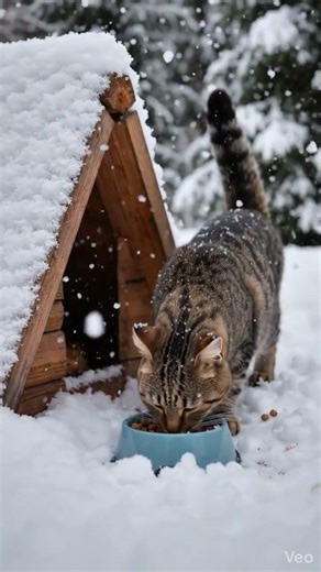 Cat eating food under the snow so cool part2 | Please subscribe |