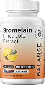 Balancebreens Bromelain 500mg Veggie Caps – 2400 GDU Pineapple Extract Supplement for Joint Support, Natural Swelling Support, and Healthy Digestion – 120 Capsules Made in USA