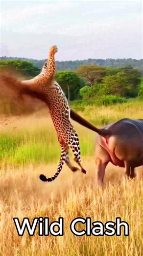 Hippo's Explosive Defense vs Leopard! 🦛💨🐆 Wild Clash #Shorts #animals