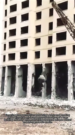 Massive Building Demolition With Wrecking Ball Crane #worker #process #demolition #construction