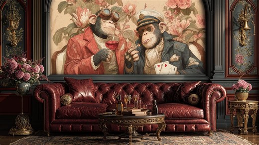 Victorian Monkey Wallpaper Mural: Whimsical Gentleman's Wall Decal - Etsy