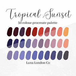 30 Swatches Tropical Sunset Procreate Color Palette, Creative Fun Colours Inspired by a Beautiful Sunset With Hex Codes - Etsy