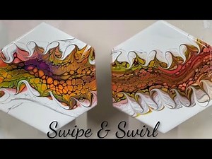 (1179) Swipe and Swirl Technique, on Tiles, Acrylic Paint Pouring