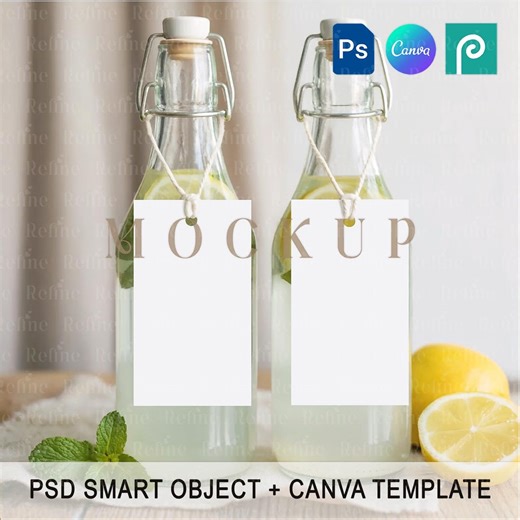 Rectangle Bottle Tag Mockup, Lemonade Juice Bottle Label Template, Bridal Shower Favor Tags Mock-ups - Etsy