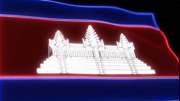 Animated Cambodian Flag - An animated depiction of the Cambodian flag, featuring the iconic Angkor Wat temple symbol. The flag has a neon-like glow effect, with a modern and stylized aesthetic.