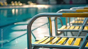 Detail shot of the lifeguard chairs stationed around the pool for constant surveillance and safety measures.