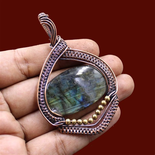 Wire Wrapped Labradorite Pendant, Handmade Copper Jewelry With Copper Chain Gemstone Jewellery Womens Necklace - Etsy