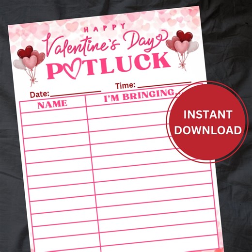 Valentine's Day Potluck Sign-up Sheet | Downloadable Office Party Planning Form | Digital Template Instant Download - Etsy