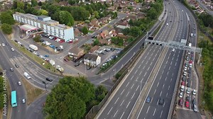 Time Lapse of Roads and Traffic on British Roads at Luton Town of England, M1 Motorways Junction 11 of City which Connects to London City and Also the North Bond m6 to Manchester and Scotland