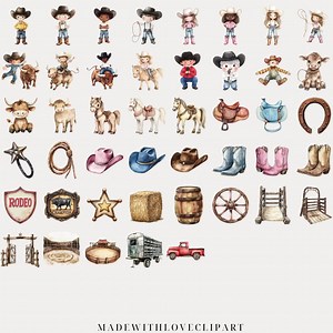 Watercolor Rodeo Clipart, Little Cowboy Clipart Bundle, Cute Cowboy Clipart, Wild West Clipart, First Rodeo Clipart, Cowgirl Clipart, PNG - Etsy