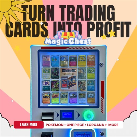 Turn Trading Cards Into Profit ❗️ We're looking for serious individuals to partner with us to host our Magic Chest TCG machines to sell authentic trading cards, including Pokémon, Yu-Gi-Oh, One Piece & More. Learn More ▶ https://go.MagicChest.net Our innovative Magic Chest TCG machines: ✅ Highly-Profitable w/ High Margins ✅ Easy To Operate & Maintain ✅ Perfect Side-Hustle Business ✅ Sells Authentic, Licensed Trading Cards This is a limited-time opportunity to capitalized on this multi-billion do