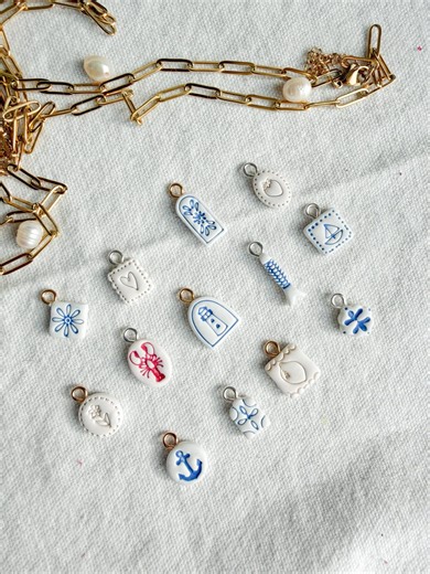 Blue and White Coastal Mini Polymer Clay Jewelry Charms - Etsy