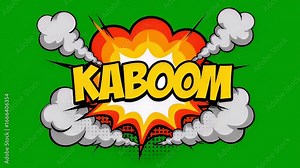 Dynamic animated explosion with kaboom text effect on a green screen