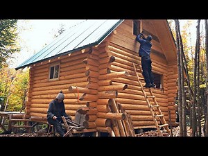 Building a log cabin | Ep. 40 | First windows | Finishing the stone hearth | Gathering firewood