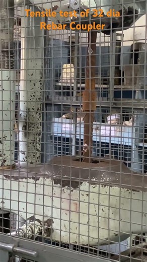 Tensile test of rebar coupler to verify joints strength & ensure safe load transfer.