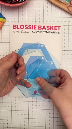 Nic 🪡 Patchwork + Quilt Designer 🧵 Hand piecing + applique on Instagram: "Calling all template fans! My custom Blossie Basket acrylic template set is now available for pre-order with the PDF pattern which is instant delivery - cut perfect hexies every time! 🔷 Ready to start? Drop “SHOP” below and I’ll DM you the link! 💌 If you would like the printed pattern and template set ask your local quilt store to stock it. Whilesale available through @creative_abundance #BlossieBasket #CraftapaloozaDe