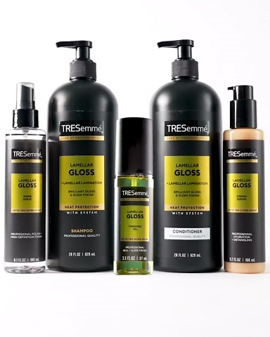 TRESemmé Shampoo, Conditioner & Finishing Oil, Lamellar Gloss – Hair Smoothing Products for Glossy Hair, Sleek Looks & Frizz Control