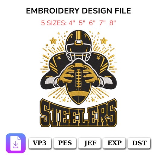 Steelers Football Embroidery Design, Steelers Mascot Sport Team, Machine File Embroidery, Instant Download PES DST - Etsy