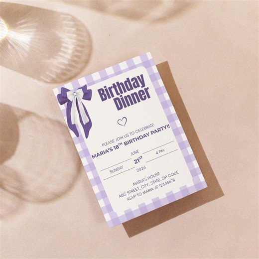 18th Birthday Invitation Card for Girls Purple Theme Birthday Dinner Invite Elegant Lavender Birthday Party Celebration Template - Etsy