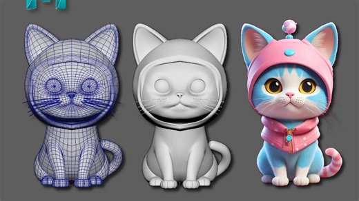 【MAYA建模】动物猫咪模型制作教程，零基础卡线布线讲解，maya角色建模新手案例教学