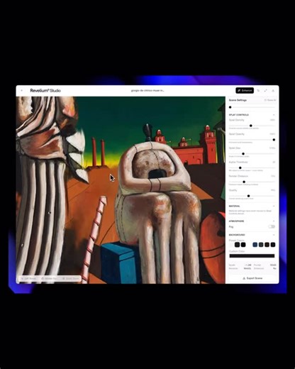 Niccolò Miranda on Instagram: "Excited to release our first public AI web app at Revelium™ Studio (@revelium_studio), powered by Apple’s open-source ML-SHARP model, capable of transforming a single image into a navigable 3D Gaussian Splat with real depth understanding in seconds. A glimpse of what AI-generated VR and spatial experiences might look like soon. Try it here → lab.revelium.studio/ml-sharp #AI #Apple #SHARP #VR #GaussianSplatting"
