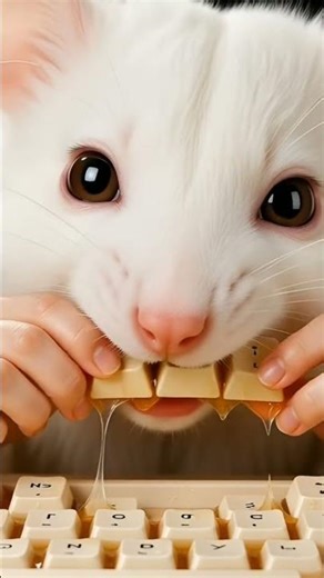 White mouse eating honey keyboard #cartoon #ai #satisfying #asmr