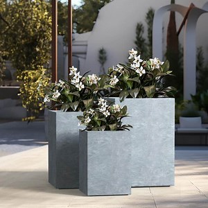 Sapcrete 12.5", 16", 18.5" H Lightweight Concrete Planters, Square Plant Pots with Drainage Hole for Indoor/Outdoor, Slate Gray SA0007ABC-P6611