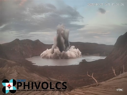 STAY SAFE, EVERYONE! Phivolcs reported a minor phreatomagmatic eruption at the main crater of Taal Volcano that occurred at 5:03 PM on Saturday. The volcanic activity generated plumes that rose 1200 meters above the crater, according to the agency. Taal Volcano remains under Alert Level 1. (Facebook/Phivolcs) | Philippine Star