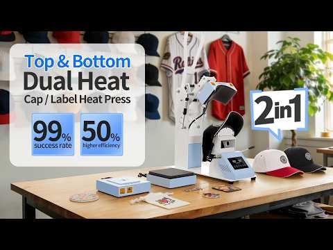 2-in-1 Cap & Label Dual Heat Press Create 3D Raised Logo Patches on Fabrics Effortlessly