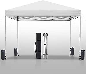 10x10ft Pop Up Canopy Tent Instant Shelter, Portable Outdoor Sun Shade with Silver Coated UPF 50+ Waterproof Top, 3-Height Adjustable Frame for Camping, Parties, Events (White)