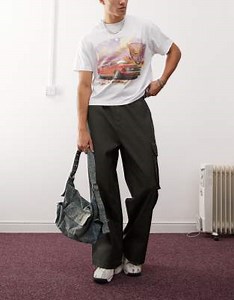 COLLUSION wide leg utility pants in waxed brown | ASOS