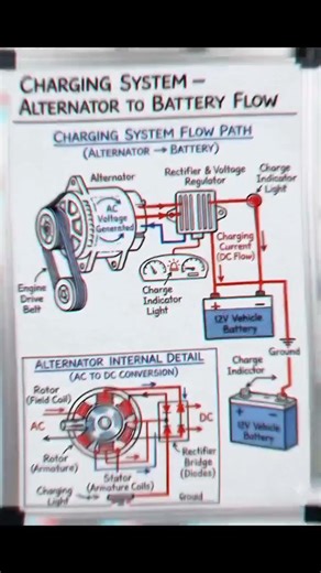 🔌 Alternator → Battery Charging Flow #automobile #mechanic #mechaniclife