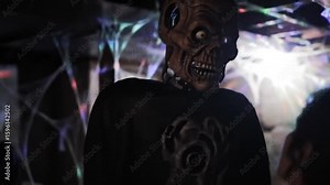 Terrifying Animated Prop Display At Halloween Haunted House Attractions Stock Video