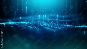 Blue digital backdrop with flowing data patterns in a futuristic concept. Abstract digital backdrop with glowing digital light motion in a grid, suggesting a scientific data concept.