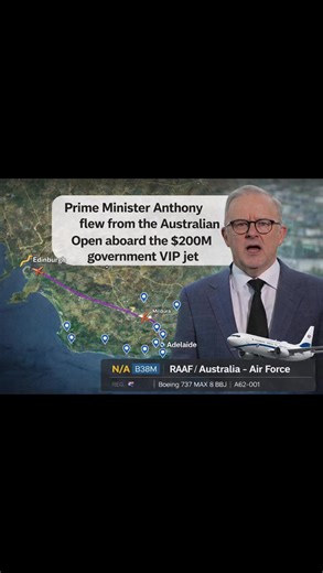 Prime Minister Anthony Albanese was tracked flying from Melbourne to South Australia aboard the Australian Government’s VIP Boeing 737 MAX 8 BBJ after attending the Australian Open. Flight data shows the aircraft operating into RAAF Base Edinburgh, with the jet valued at over $200 million and used for official government and diplomatic travel. The aircraft is operated by the Royal Australian Air Force and forms part of Australia’s VIP transport fleet. Shortly after landing in South Australia, th