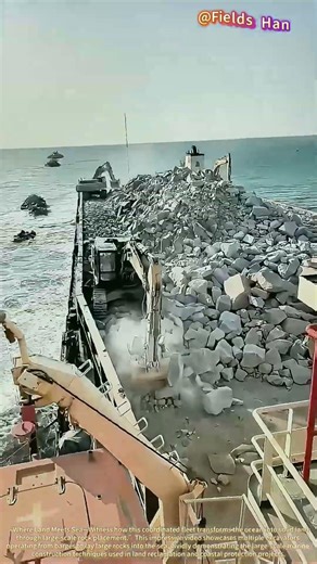 Marine Land Reclamation Project! Barge-Based Rock Placement