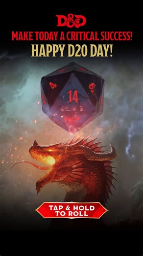 Dungeons & Dragons on Instagram: "Happy D20 Day! Roll with us and see how your day is gonna go 👇 20: Carpe diem! 15–19: Big wins incoming. 10–14: Solid day, mild chaos. 5–9: It's gonna feel more like a Tuesday. 2–4: Be suspicious of all doors. 1: Get ready for some character development. What did you roll? 🎲👇 #d20Day"