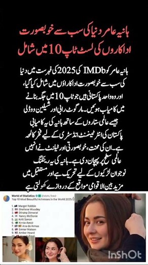 Hania Aamir Ranked Among World’s Top 10 Most Beautiful Actresses — Only Pakistani Star in the List!