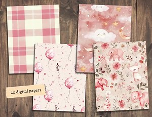 Baby Girl Digital Papers, Pastel Pink Scrapbook Kit, Boho Nursery Printable, Junk Journal Page, Baby Shower Ephemera, Newborn Card Making - Etsy