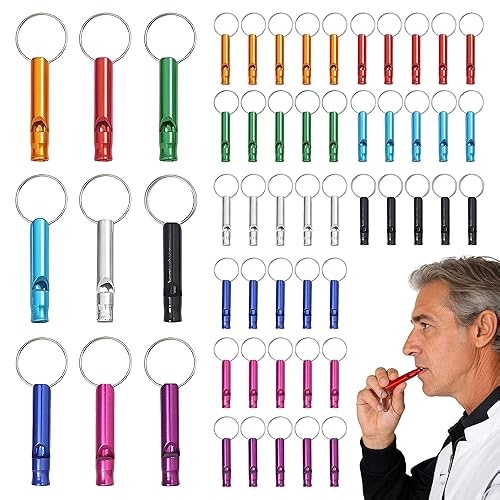 MOSIOBERDAVIAN 54 Pcs Emergency Whistle with Keychain, Aluminum Emergency Survival Whistle for Camping Hiking Hunting Fishing