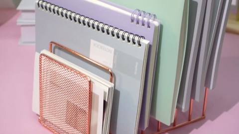 2 Pcs 7 Section Wire File Organizer for Desk, Metal Mesh Incline File Holder, Letter & Magazine Folder Rack, Desktop Paper Sorter for Home Office School (Rose Gold)