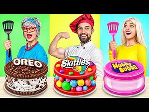 Me vs Grandma Cooking Challenge! Cake Decorating Challenge 24 Hours by MEGA GAME
