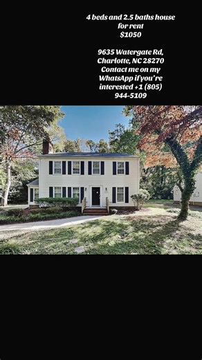 This beautiful single family house is now available for rent and quick move in immediately for now 4 beds 2.5 baths house House address: 9635 Watergate Rd, Charlotte, NC 28270 First month rent $1050 Refundable security deposit $900 Refundable Application fee cost $85 per an adults. Note: BEFORE SENDING A MESSAGE SAYING THAT YOU ARE INTERESTED, PLEASE LEAVE YOUR NAME AND NUMBER AND YOU WILL BE ANSWERED SHORTLY Utilities are included in the monthly rent Except for Cable 6 and Trash which cost $49.
