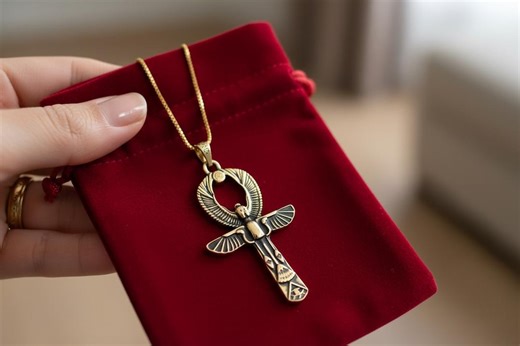Gold Ankh Necklace, Egyptian Key of Life Talisman Pendant - Etsy